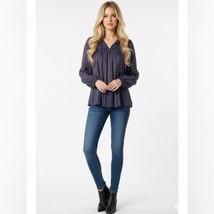 Lucky Brand Navy and Red Patterned Sheer Top Small